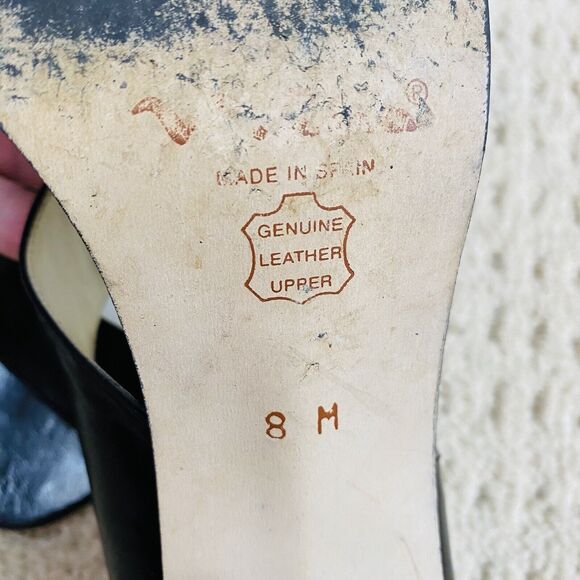 Vintage Nina Black Leather Slip On Shoes Unique D'Orsay Mid Heel Dressy Y2K 90's - Picture 9 of 11